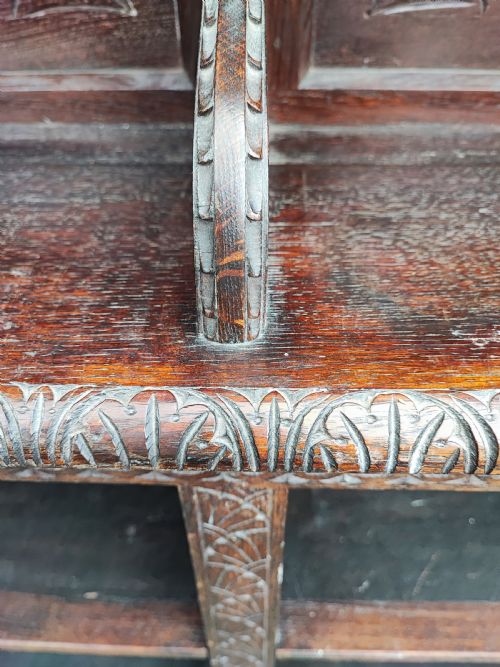 ANTIQUE CARVED OAK OPEN BOOKCASE - ADDITIONAL PHOTO 4