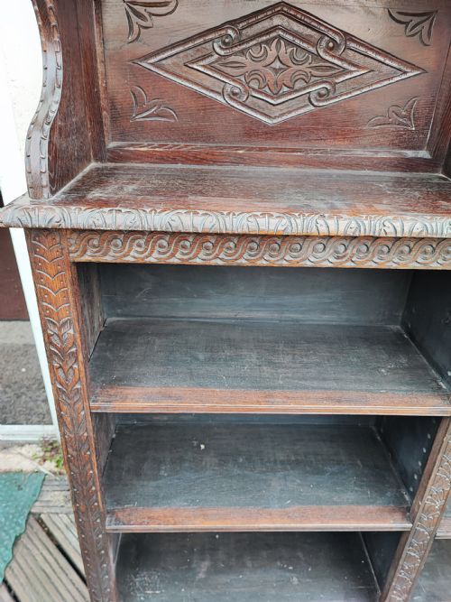 ANTIQUE CARVED OAK OPEN BOOKCASE - ADDITIONAL PHOTO 5