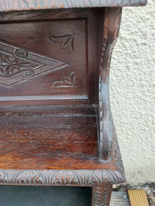 ANTIQUE CARVED OAK OPEN BOOKCASE - ADDITIONAL PHOTO 9