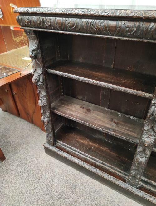 VICTORIAN CARVED OAK OPEN BOOKCASE - ADDITIONAL PHOTO 3