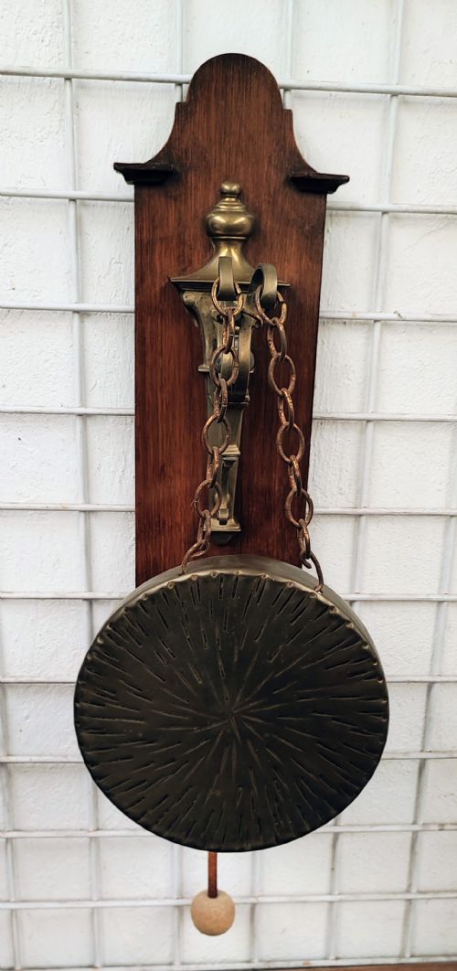ANTIQUE OAK AND BRASS DINNER GONG - ADDITIONAL PHOTO 1