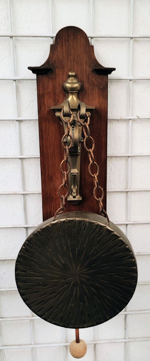 ANTIQUE OAK AND BRASS DINNER GONG - ADDITIONAL PHOTO 3