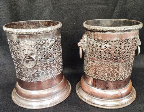 antique pair of sheffield plate bottle coasters - CATEGORY: ANTIQUE METAL - DATED 19TH CENTURY