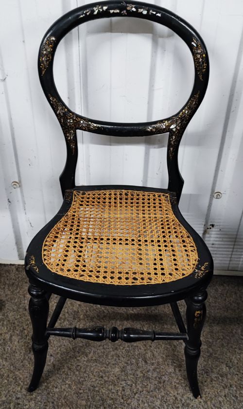 A PRETTY VICTORIAN MOTHER OF PEARL EBONISIED CHAIR - ADDITIONAL PHOTO 2