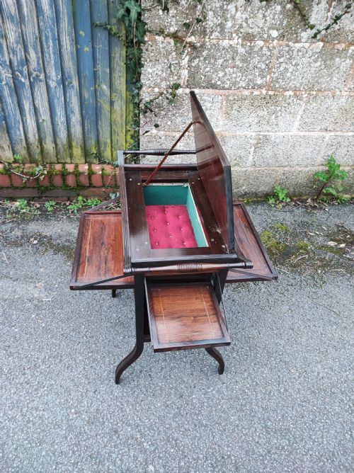 A FINE INLAID ROSEWOOD WORK TABLE - ADDITIONAL PHOTO 5