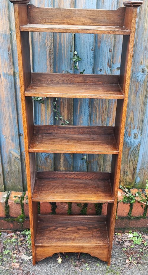 EDWARDIAN GOLDEN OAK NARROW OPEN BOOKCASE - ADDITIONAL PHOTO 1