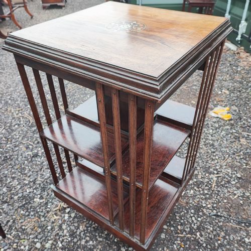 ANTIQUE ROSE WOOD INLAID REVOLVING BOOKCASE - ADDITIONAL PHOTO 1