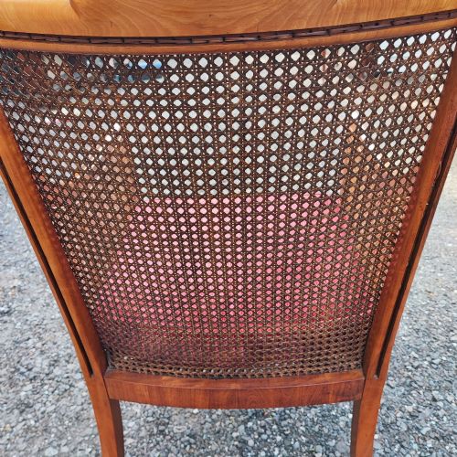 ANTIQUE SUPERB PAINTED SOLID SATIN WOOD PAINTED BERGERE CHAIR STAMPED BY LONDON MAKER - ADDITIONAL PHOTO 9
