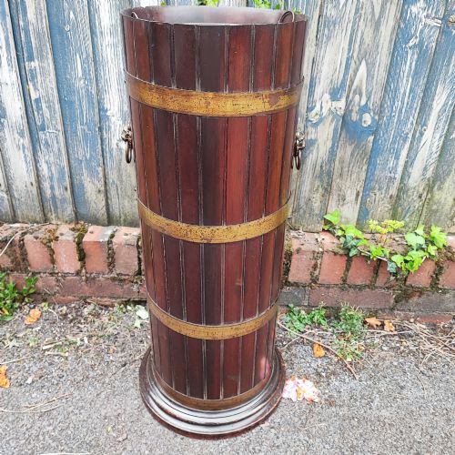 SUPERB ANTIQUE MAHOGANY AND BRASS STICK OR UMBRELLA STAND
