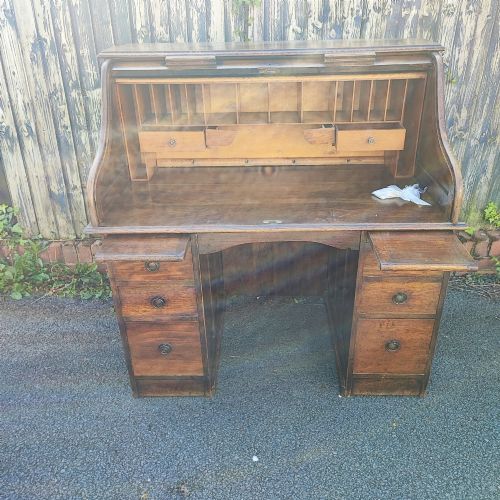 ANTIQUE ROLL TOP DESK IN OAK - ADDITIONAL PHOTO 8