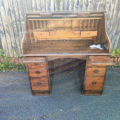 ANTIQUE ROLL TOP DESK IN OAK - ADDITIONAL PHOTO 9