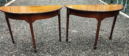 a pair of georgian demi lune mahogany console tables - CATEGORY: ANTIQUE TABLES - DATED GEORGIAN