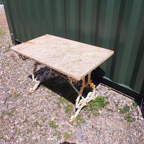 EDWARDIAN CAST IRON AND MARBLE GARDEN OR CONSERVATORY TABLE - ADDITIONAL PHOTO 2