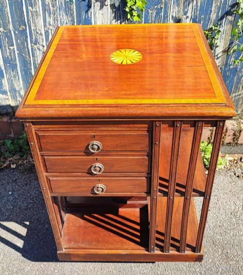 A FINE QUALITY INLAID MAHOGANY REVOLVING BOOKCASE - ADDITIONAL PHOTO 5