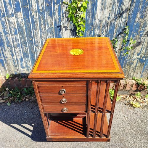 A FINE QUALITY INLAID MAHOGANY REVOLVING BOOKCASE - ADDITIONAL PHOTO 8