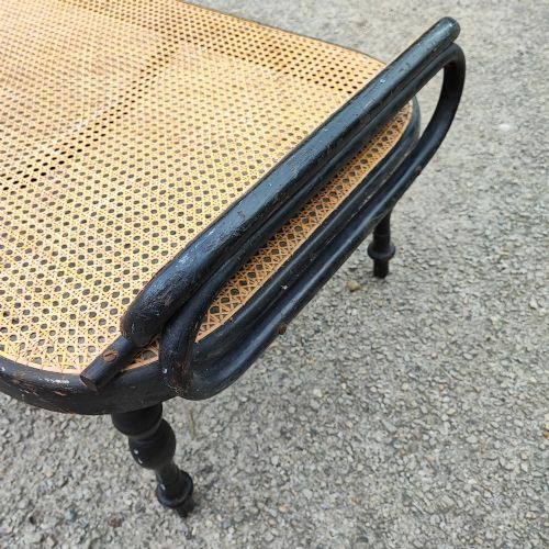 ANTIQUE EBONISED AND CANE DAY BED LONG STOOL - ADDITIONAL PHOTO 1