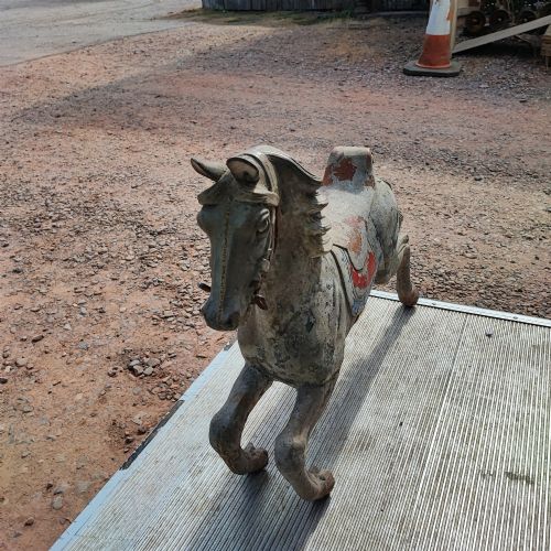 AN ANTIQUE METAL CAROUSEL HORSE - ADDITIONAL PHOTO 2