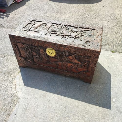 Good Antique Chinese Carved Camphor Trunk