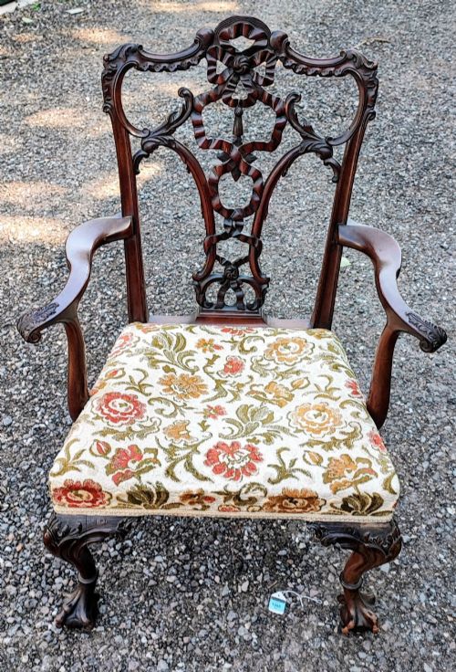 Superb antique carved mahogany desk chair Inthe Chippendale style
