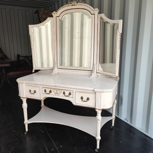 Superb Original Paint Maples of London and Paris Triple Mirror Dressing Table