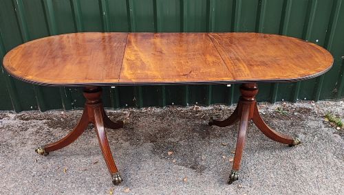 Antique Inlaid Two Pillar Dining Table