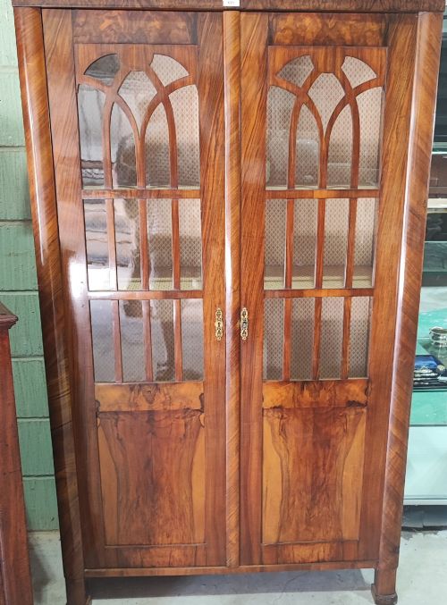 A Superb Walnut Gothic Biedermeier Display Cabinet