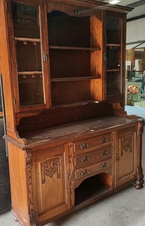 Victorian Tiger Oak Glazed Welsh Dresser