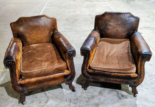Antique Pair of Leather Club Arm Chairs