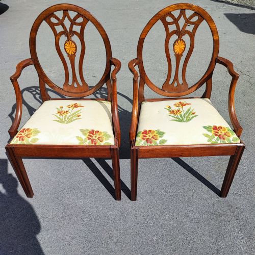 Quality Pair of Inlaid Arm Chairs in the Sheraton Style