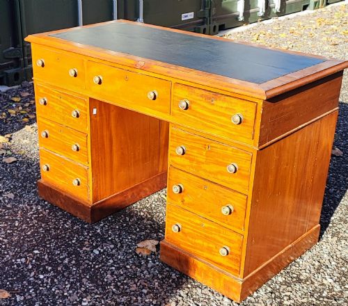 Antique Blonde Mahogany Kneehole Desk
