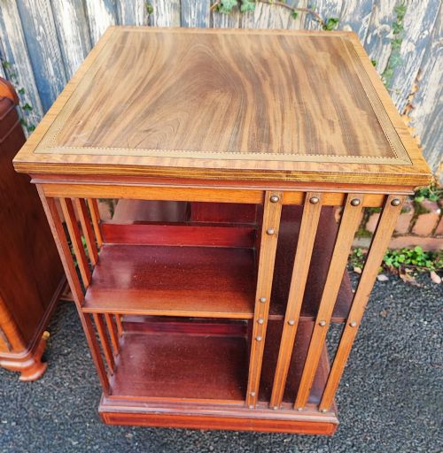 Fine quality inlaid revolving bookcase