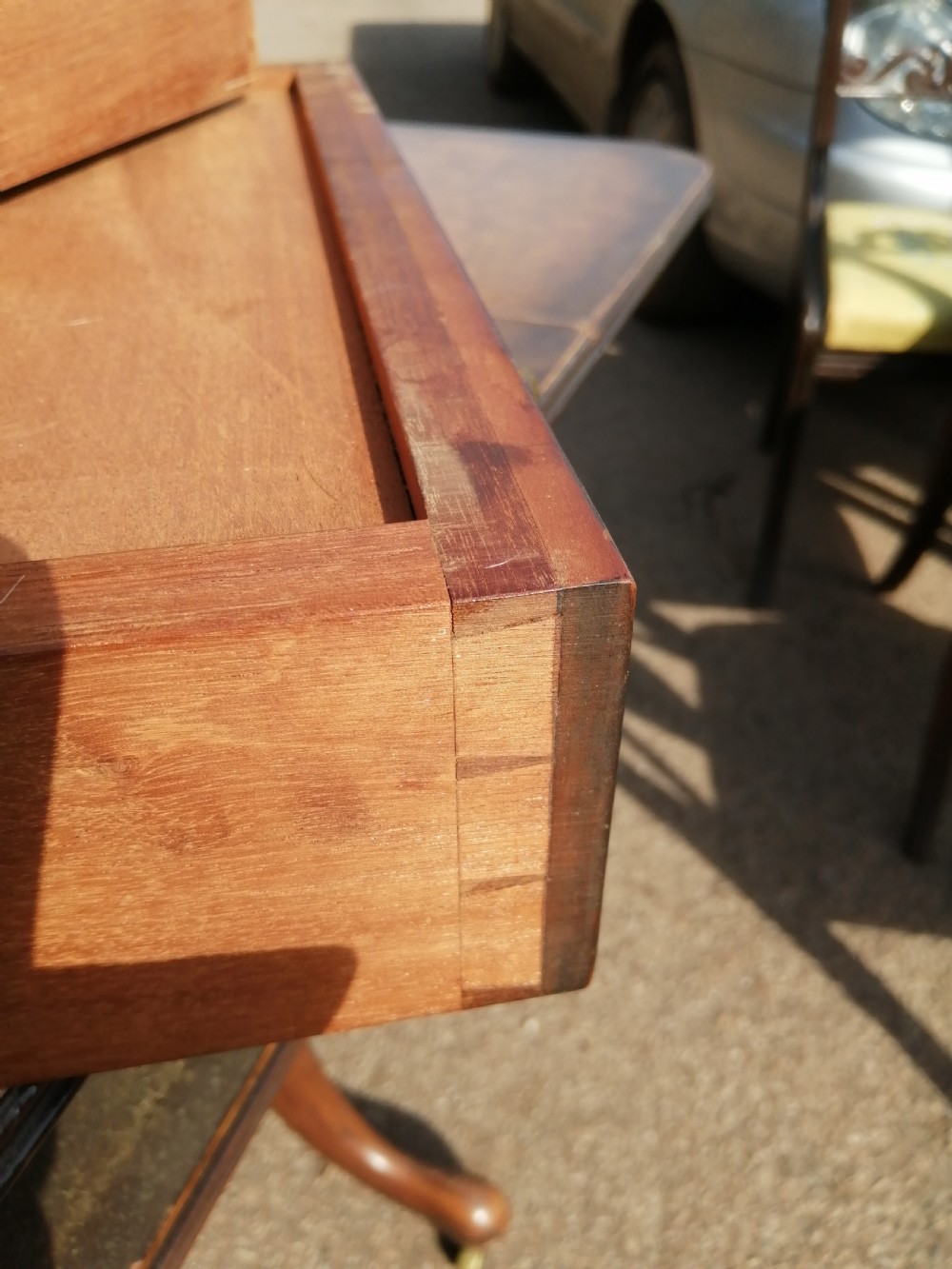 Fine antique walnut sofa table. View VIII