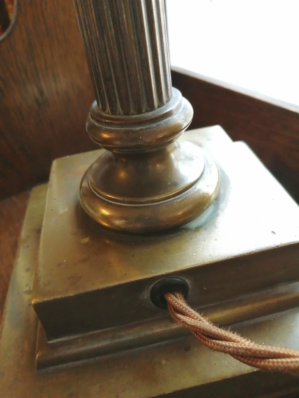 Antique Doric column library table lamp. View III