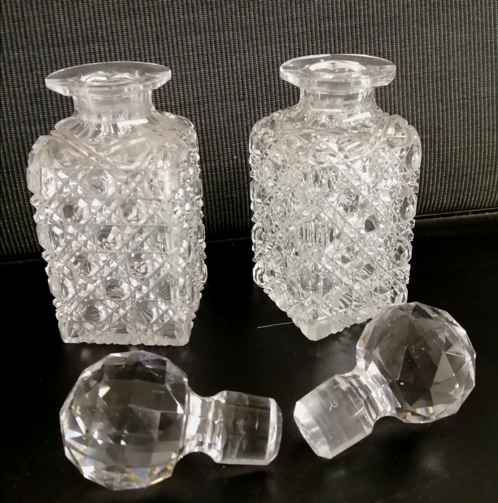 Small pair of square based decanters. View II