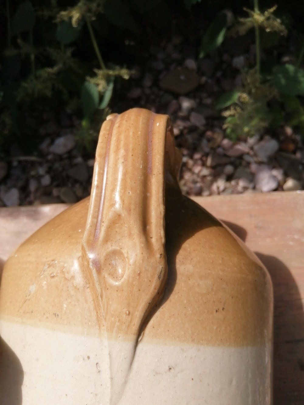 2 Devon stoneware Victorian wine or spirit jugs View II