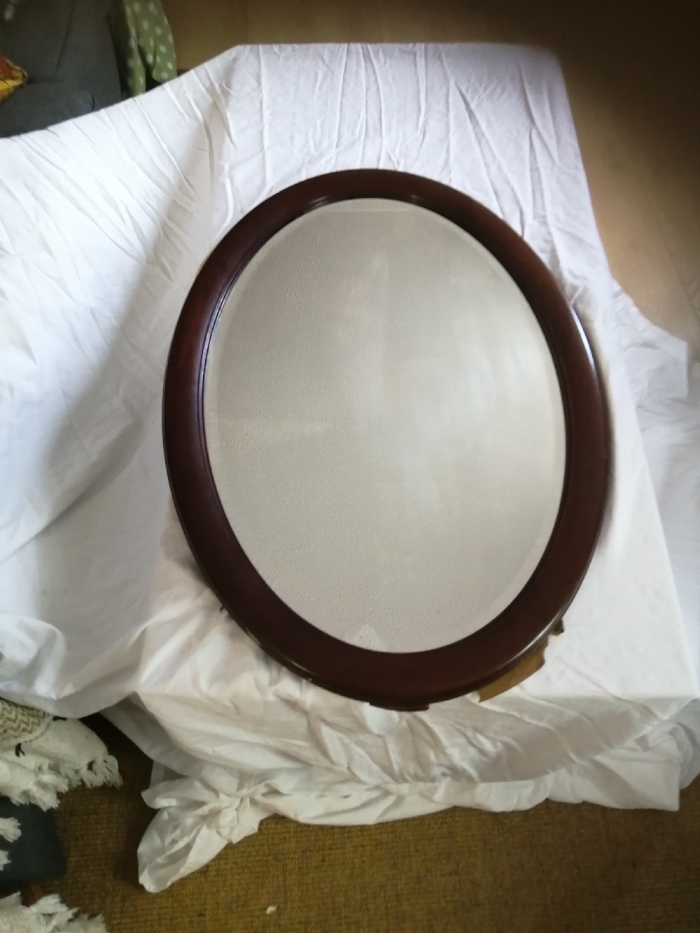 Large Edwardian oval wall mirror. View IV