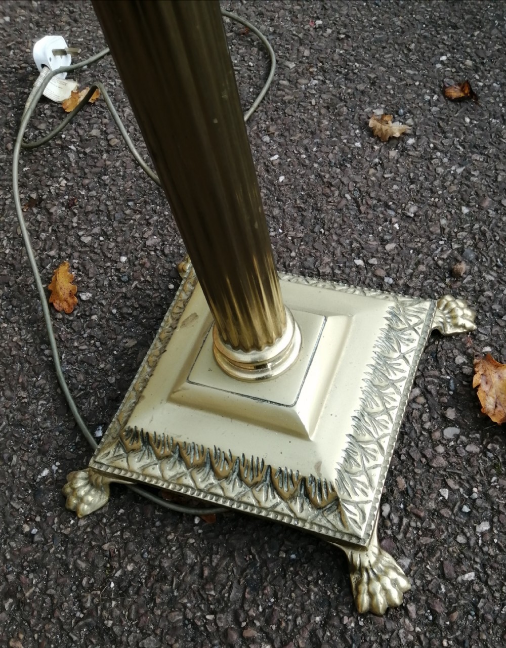 An antique brass Corinthian column standard lamp  View VIII