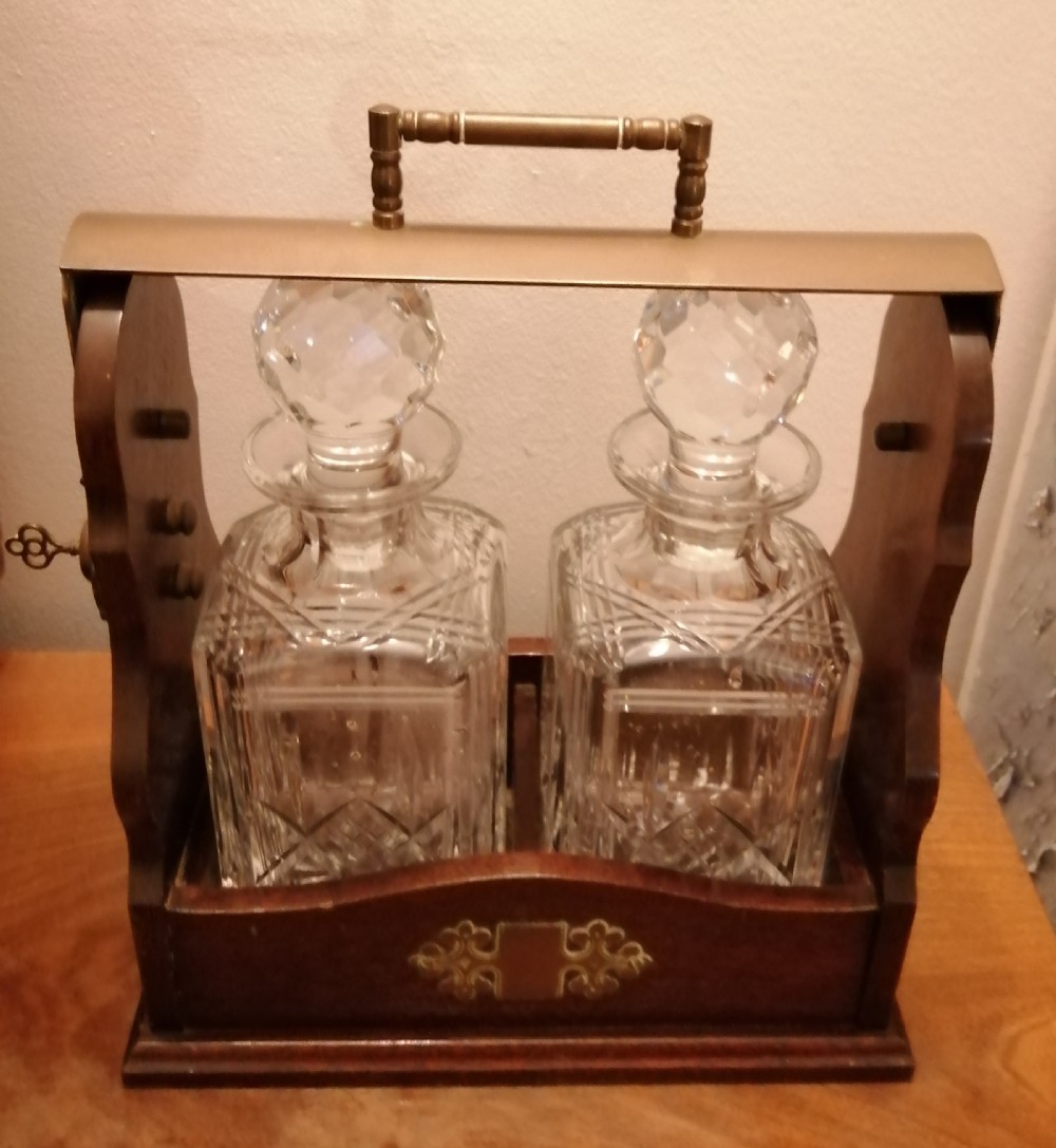 Quality Antique 2 decanter tantalus,with key 
