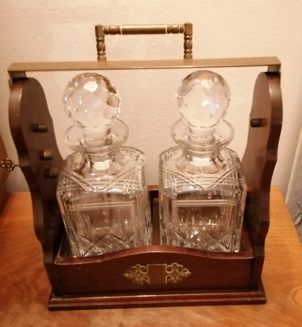 Quality Antique 2 decanter tantalus,with key  View II
