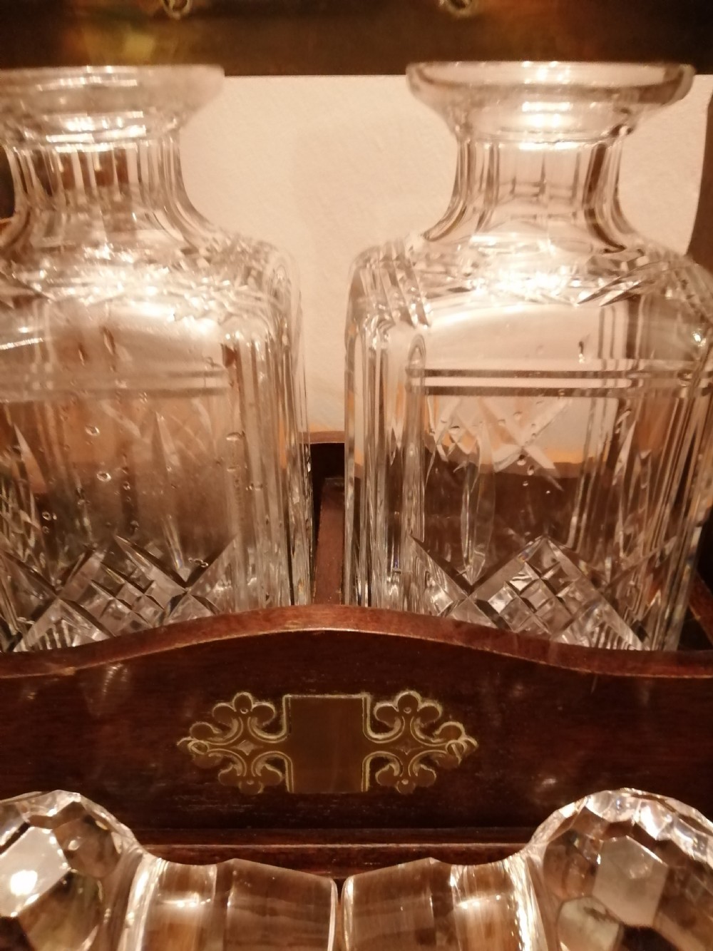 Quality Antique 2 decanter tantalus,with key  View V