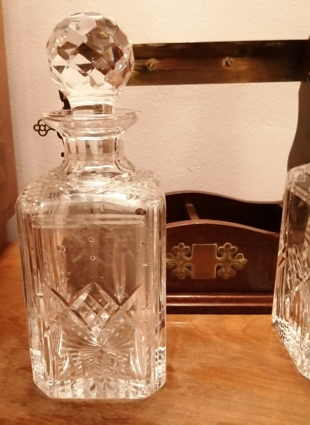 Quality Antique 2 decanter tantalus,with key  View VIII