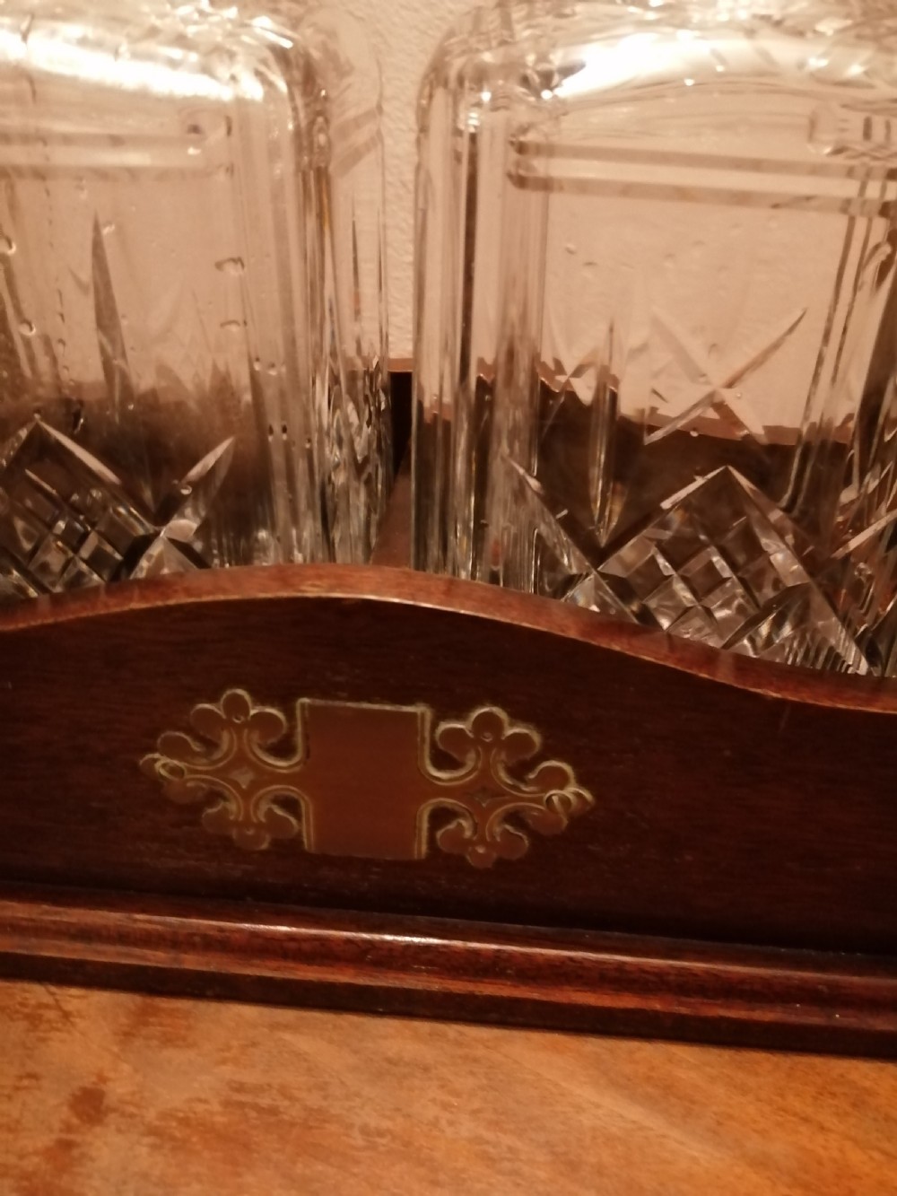 Quality Antique 2 decanter tantalus,with key  View IX