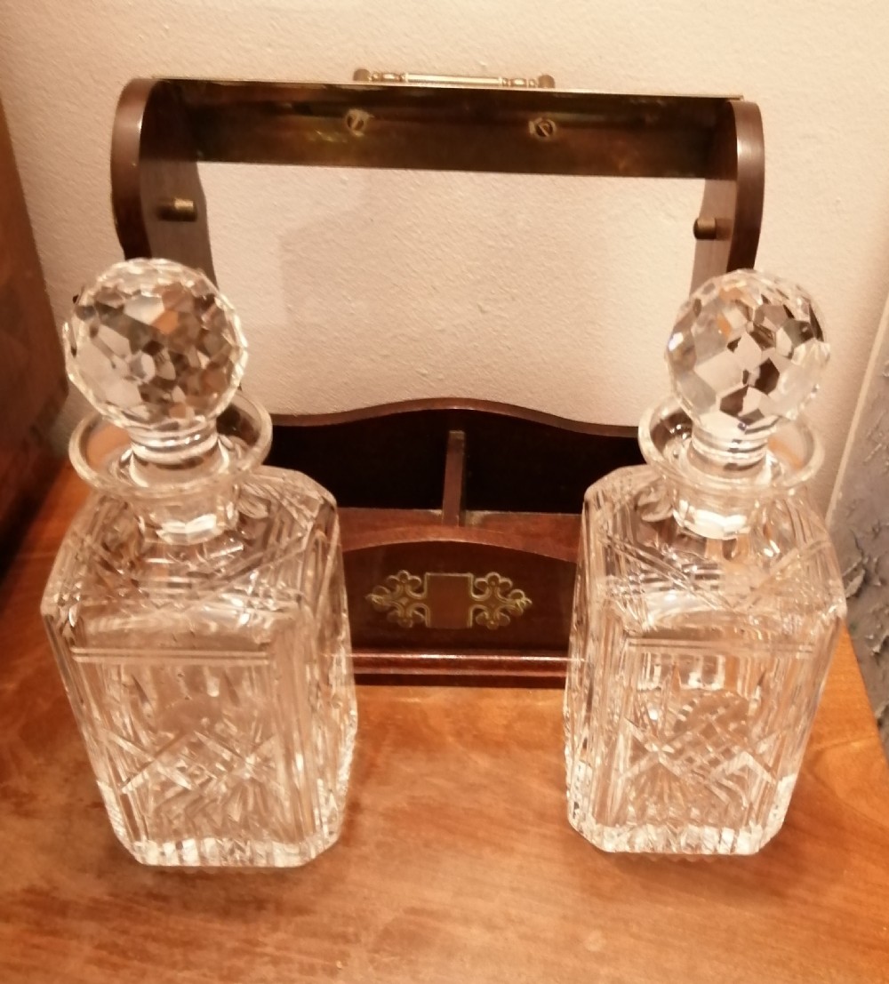 Quality Antique 2 decanter tantalus,with key  View X