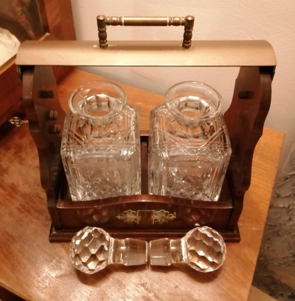 Quality Antique 2 decanter tantalus,with key  View XII