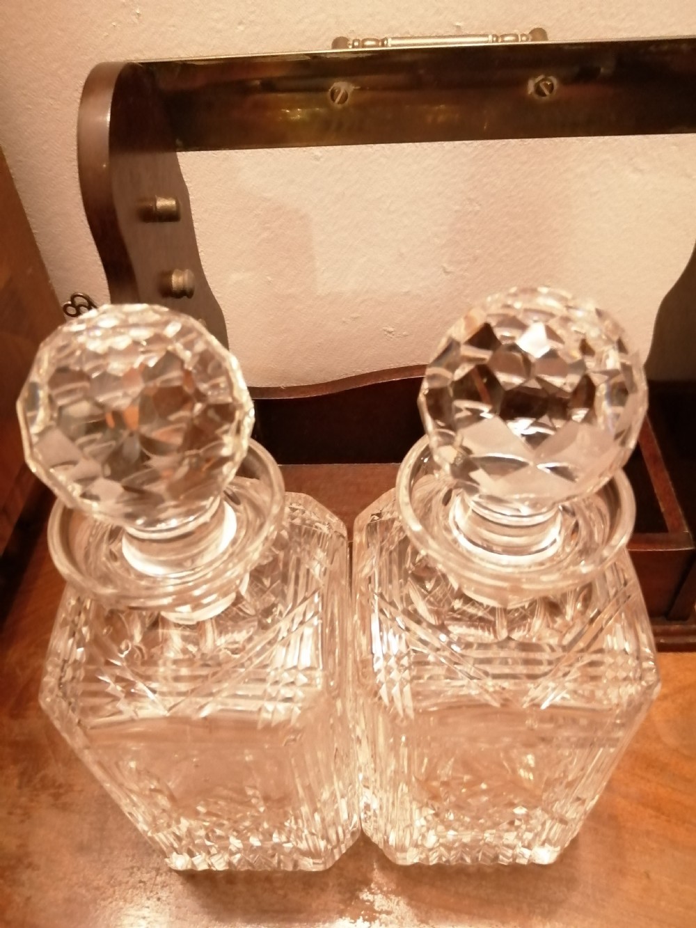 Quality Antique 2 decanter tantalus,with key  View XIV