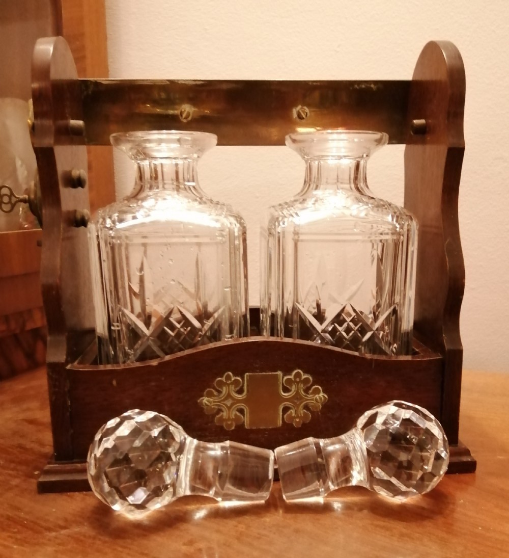 Quality Antique 2 decanter tantalus,with key  View XV