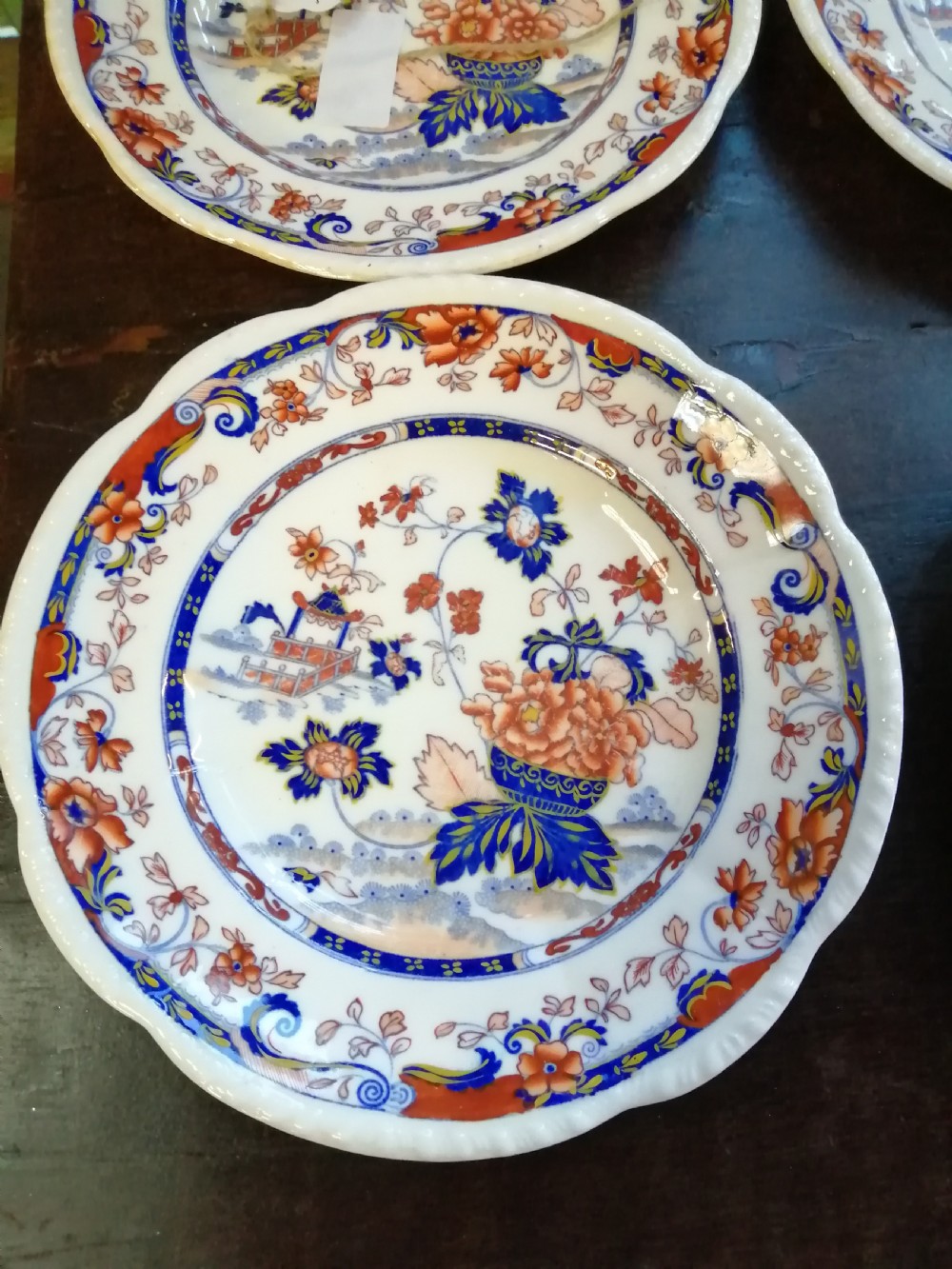 8 antique Imari pattern, English ironstone plates. View VII