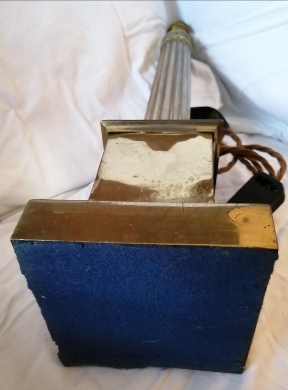 19c tall fluted brass table lamp. View III