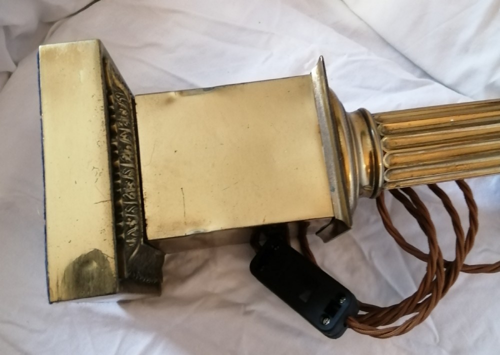 19c tall fluted brass table lamp. View V