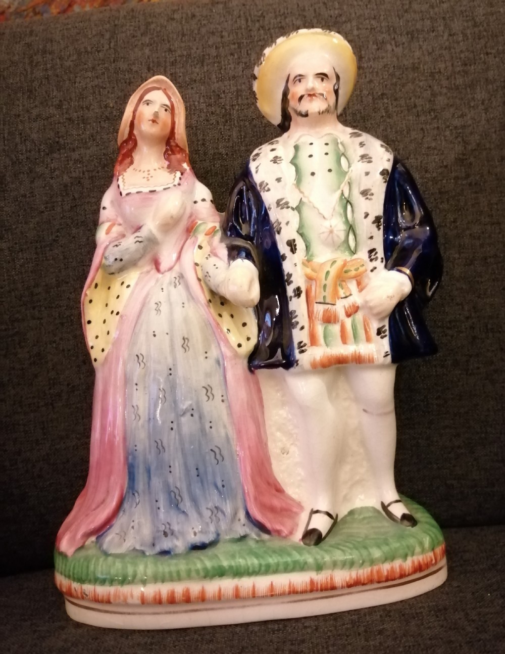 Victorian Staffordshire figure, Henry the 8th and Anne Boleyn. View VIII